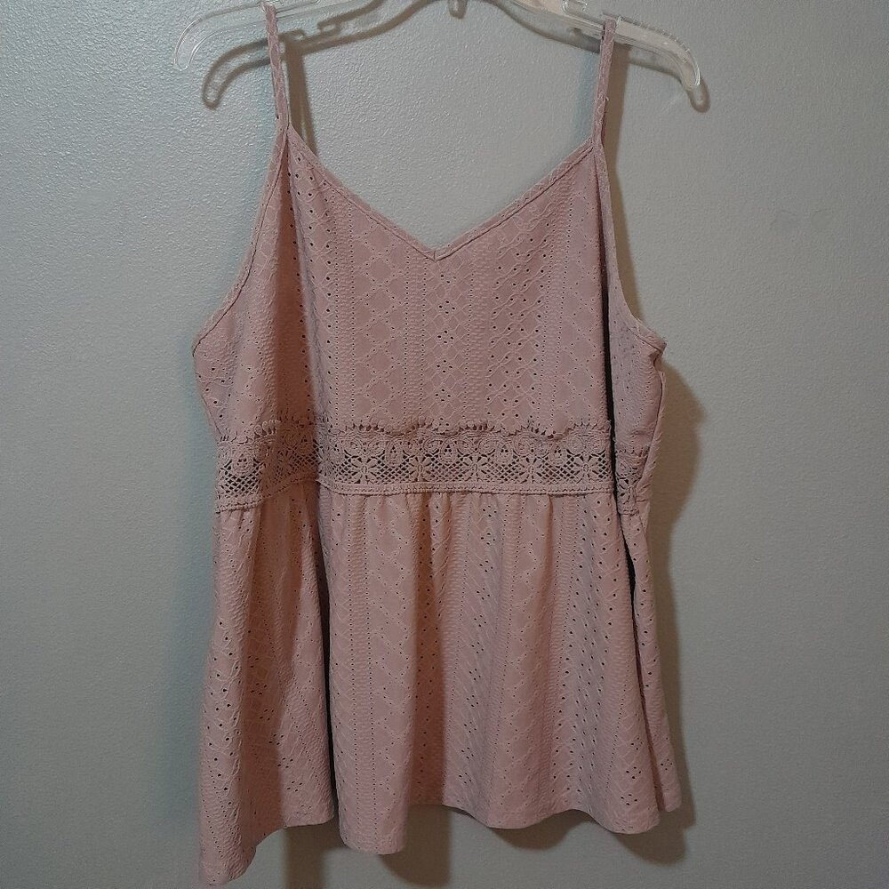 Shein Curve Eyelet Embroidery Boho Peplum Camisole Dusty Rose Size 4X